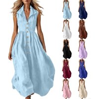 Women's Maxi Dress Sleeveless Button Down Long Dresses Casual A Line Beach 6XDA