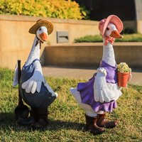 qw1pc Rustic Resin Duck Statues Male Or Female Duck Outdoor Garden Decor Country Style Cartoon Animal Figurines for Home Living Room DecorationPatio Balcony Decor Gifte