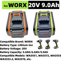 For Worx 20V 9.0Ah Rechargeable Li-ion Batteries WA3553, WA3551, WA3553.1 and WA3570 for all Worx power and garden tools