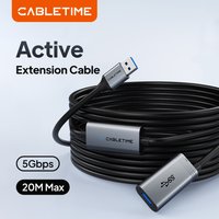 CABLETIME USB 3.0 Active Extension Cable Male to Female 5m 10m 15m 20m with Amplifier USB3.0 Extender Cord for PC TV