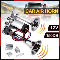 12V Electric Boat Horn Super Loud Car Electric Horn Dual Trumpets Loudspeaker With Air Compressor for Boat Marine Motorcycle
