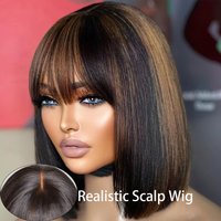 Perruque Bob Lace Wig naturelle brésilienne sans colle, cheveux courts à reflets blonds, 3x1, prêt à l'emploi, P1B/30, lisse, avec frange, pour femmes