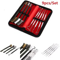 9pcs/Set Gun Cleaning Kit 3 Brass Steel Brushes 6 Stainless Steel Pick Hunting Accessories Cleaning Tool Set