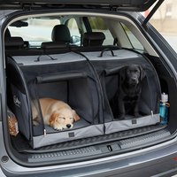 Foldable Dog Car Carrier Seat Double Car Pet Seat for 2 Cats or 2 Dogs Portable Dog Travel Car Seat with Breathable Mesh Collapsible Dog Car Crate with 4 Side-opening Door Gray 100x50x47.5cm