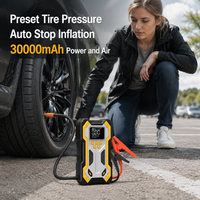 GIOIO Démarreur de batterie 30000mAh avec compresseur d'air 12V, booster de batterie de voiture portable, pinces intelligentes, arrêt automatique, gonfleur de pneus, manomètre numérique, lumière LED,