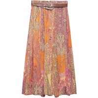 Willshela Women Fashion With Belt Printed Pleated A-Line Midi Skirt Vintage High Elastic Waist Female Chic Lady Skirts