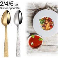 2/4/6Pcs Western Gold Dinner Spoon Set With Hammered Handle Stainless steel Table Soup Spoon Sliver Cutlery Set Dishwasher Safe