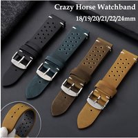 18/19/20/21/22/24mm Vintage Crazy Horse Leather Watch Strap Handmade Business Strap Brown Breathable Porous Universal Watchbands