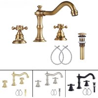 Widespread Bathroom Sink Faucet 3 Hole Deck Mounted Dual Handle Hot Cold Water Mixer Tap Brush Nickel Chrome Finished