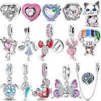 925 Sterling Silver Cartoon Cat Beads Fit Original Bracelets Bag Keychain Charms Beads Pendant Diy Women Jewelry Gift
