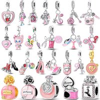 New 925 Sterling Silver Pink Pendant Heart-Shaped Bow Perfume Bottle Bead Charm Fit Charm Bracelets DIY Jewelry Birthday Gift