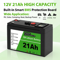 12V 21Ah Rechargeable Lithium Battery Pack BMS practical energy backup for solar panel, RV vehicle and marine equipment system