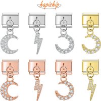 Hapiship 2023 New Daisy Fashion Lightning Moon Dazzling CZ Italian Charm Links Fit 9mm Bracelet Jewelry DIY Making DJ612