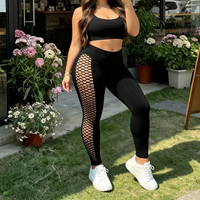 Sexy Female Solid Color Hollowout Sides LeggingsStretchy High Waisted Push Up Yoga Fitness Tights 9-point pantyhose For Women