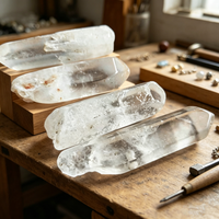 Natural White Rock Crystal Quartz Column Clear Healing Wand Crystal Cluster Point Home Decoration Stone for Energy Treatment