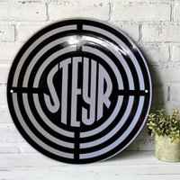 2D Flat, 1pc STEYR Metal Wall Plaque - Minimalist Industrial Decor with Bold STEYR Lettering - Heavy-Duty Aluminum Sign for Farm