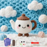 1pc Cute Teapot Crochet Kit, Amigurumi Knitting Kit And Yarn Craft Kits with Step-by-Step Video Tutorials And Instruction