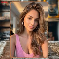 2D Metal Sign ๏ผVintage Casual Blonde in Pink Ribbed Top Iron Wall Art Decor