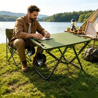 Green Foldable Hollow Edge Picnic Table, Portable Hangable Durable Camping Table for Beach Sand Outdoor Travel Camping Use