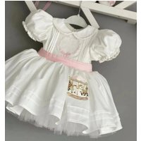 Baby Girl Summer Carousel Embroidery Turkish Vintage Ball Gown Princess White Dress for Easter Eid Birthday Party B208