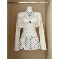 Women's Set 2026 Spring Summer New Korean Style Gentle Long-Sleeve Knitted Cardigan Sweet Vest High-Waist Slim Short Skirt Sets