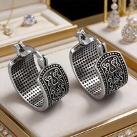 925 Sterling Silver Textured Flower Earrings for Women Gothic Vintage Simple Trendy Hypoallergenic Jewelry Party Accessories