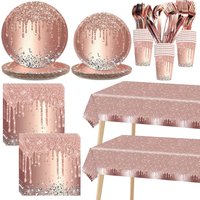 Pink Rose Gold Wedding Party Supplies Birthday Party Decoration Diamond Glitter Pattern Paper Cup Plate Adult Girl Tablecover