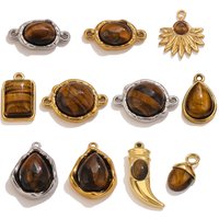 3pcs Stainless Steel Tiger's Eye Stone Charms PVD Gold Gemstone Pendants for DIY Women Earring Necklace Accessories Supplies