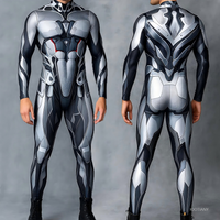 Men's Cyberpunk Mechanical Armor Jumpsuit Cool Warrior Cosplay Bodysuit Muscle Armor Costume Halloween Party Performance Tight
