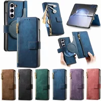 2 In 1 Detachable Zipper Cards Solt Magnetic Card Holder Leather Wallet Flip Cover For Magsafe Samsung Galaxy Z Fold 7 6 5 4 3 8