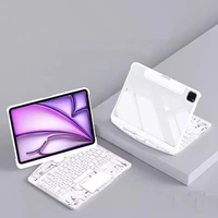 Ifacemall Bluetooth Keyboard For Ipad & Air Multiple Models Impact-resistan Case Transparent 360° Rotating Magic Keyboard Case