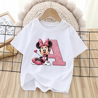 Minnie Takes the Lead! Pink Printed Letter Children's T-shirt, Showcasing Adorable Disney Style