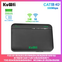 KuWFi CAT6 4G+ Travel Router 1200Mbps 2.4G 5G Dual Band WiFi Rate Portable 4G LTE Modem 2200mAh Battery USIM Slot 64 Users VPN