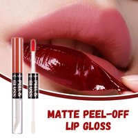 Long‑Lasting Matte Peel‑Off Lip Gloss 2‑in‑1 Waterproof Non‑Transfer Lip Stain, Moisturizing Mirror‑Gloss Lip Tint Lip Oil Combo