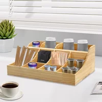 Modern Wood Color Condiment Organizer, Organizer with 9 Compartment, Wooden Condiment Holder