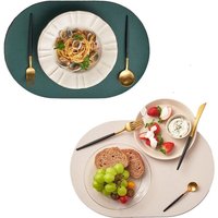 Inyahome 1/4/6PCS Oval Green Placemat Double Sided Faux Leather Placemat Suitable for Kitchen Dining Coffee Table Chritmas Decor