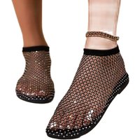 New Women's Luxury Brand Round Toe Flat Bottom Sandals Summer Hollow Short Boots Water Diamond Sexy Flat Bottom Shoes Sandals