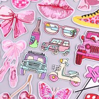 Fashion Cartoon Flower Embroidery Patches For Clothing Pink Heart Letters Patch Iron On Patches On Clothes Applique Stickers