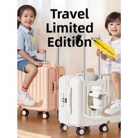 Children's 20 Inch Rideable Luggage Suitcase with Silent Universal Wheels Multi-Functional Lightweight Pull Rod Travel Suitcase