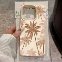 Fresh Vacation Style Palm Tree Pattern Lychee Soft Phone Case For iPhone 17 16 15 14 13 12 11 Pro Max Air 15 Plus X Xs XR Cover