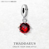 Red Stone Dangle Charm Europe Club Fine Jewelry For Women Summer Trendy Gift In 925 Sterling Silver