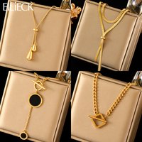 EILIECK 316L Stainless Steel Geometric Teardrop Round Pendant Necklace For Women Fashion Dangle Chain Waterproof Jewelry Gift