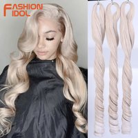 FASHION IDOL 18 Inch French Curly Crochet Braiding Hair Synthetic Blonde Loose Wave Braids Hair Spiral Curls Hair Extensions