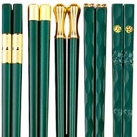 5Pairs Green Gold Chopsticks Set Korean Food Sushi Sticks Chopsticks Non-slip Chopsticks Serving Chopsticks For Hotel Restaurant