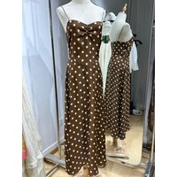 Polka Dot Print Women Holiday Sling Robe Silk Blend V-Neck Sleeveless High Waist Slim Ladies Robe