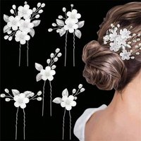 5pcs/1set Decorated Bridal Hair Clips, Crystal Flower U-shaped Hair Clips With Pin Shaped Headpieces Suitable for Elegant Weddin