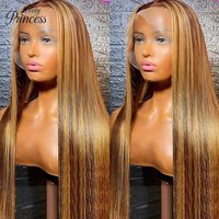 30 Inch Honey Blonde Straight Highlight Wig HD Lace Frontal Natural Hairline PrePlucked 13x6 Human Hair Lace Front Wigs