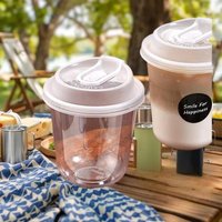 Transparent Coffee Mugs with Lids Set of 10, Disposable U-shaped Tumblers for Hot Beverages, Milk Tea, Delivery Drinks