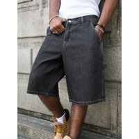 Men's Summer Black-Grey Loose Baggy Denim Shorts