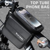 WEST BIKING Bicycle Top Tube Bag 1.4L Waterproof Mountain Bike Front Frame Bag Fit 7.2 Inch Touch Screen Bike Top Tube Phone Bag